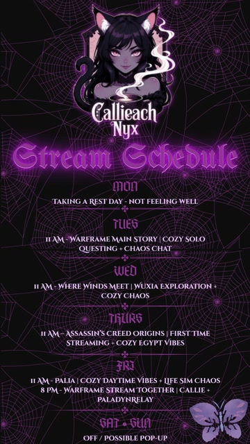 🕸️💜 This Week’s Stream Schedule is live! | Lowlight