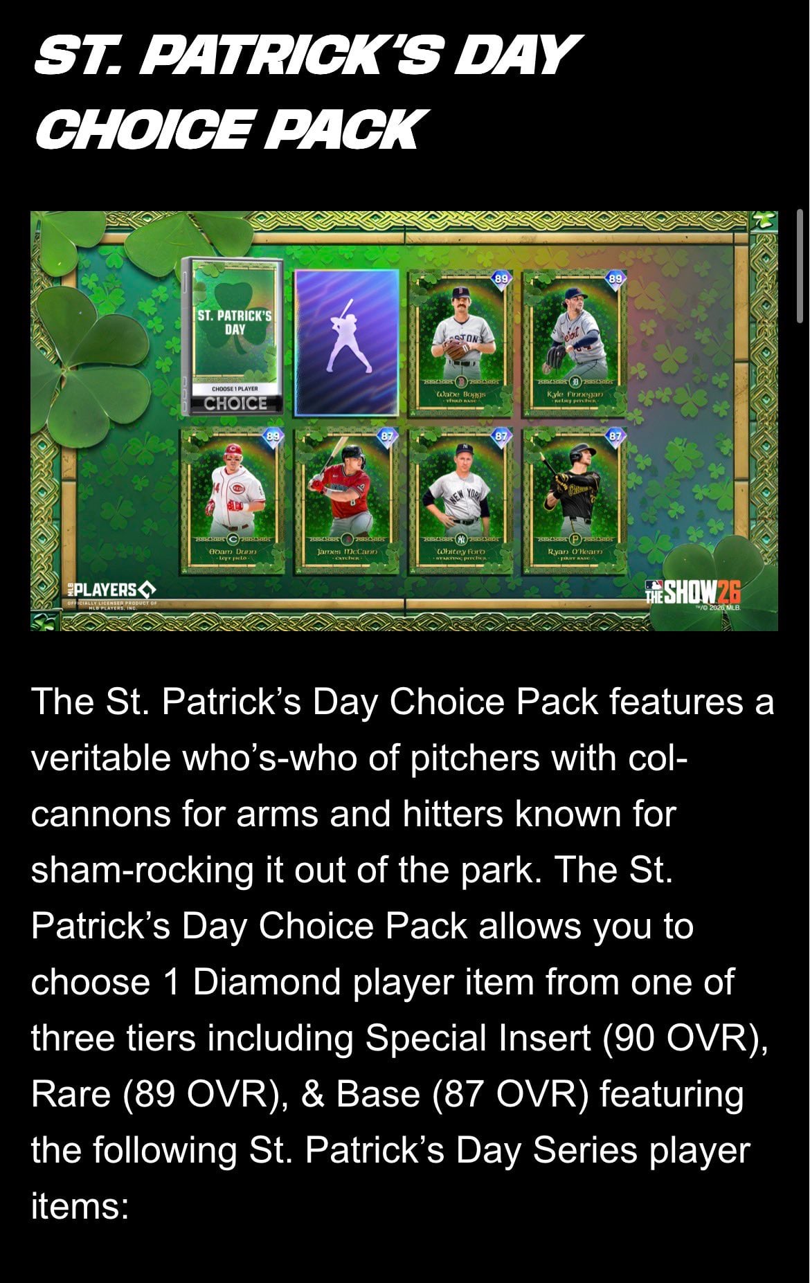 🍀 New St. Patrick’s Day Choice Pack dropping today in MLB The Show — featuring… | Lowlight