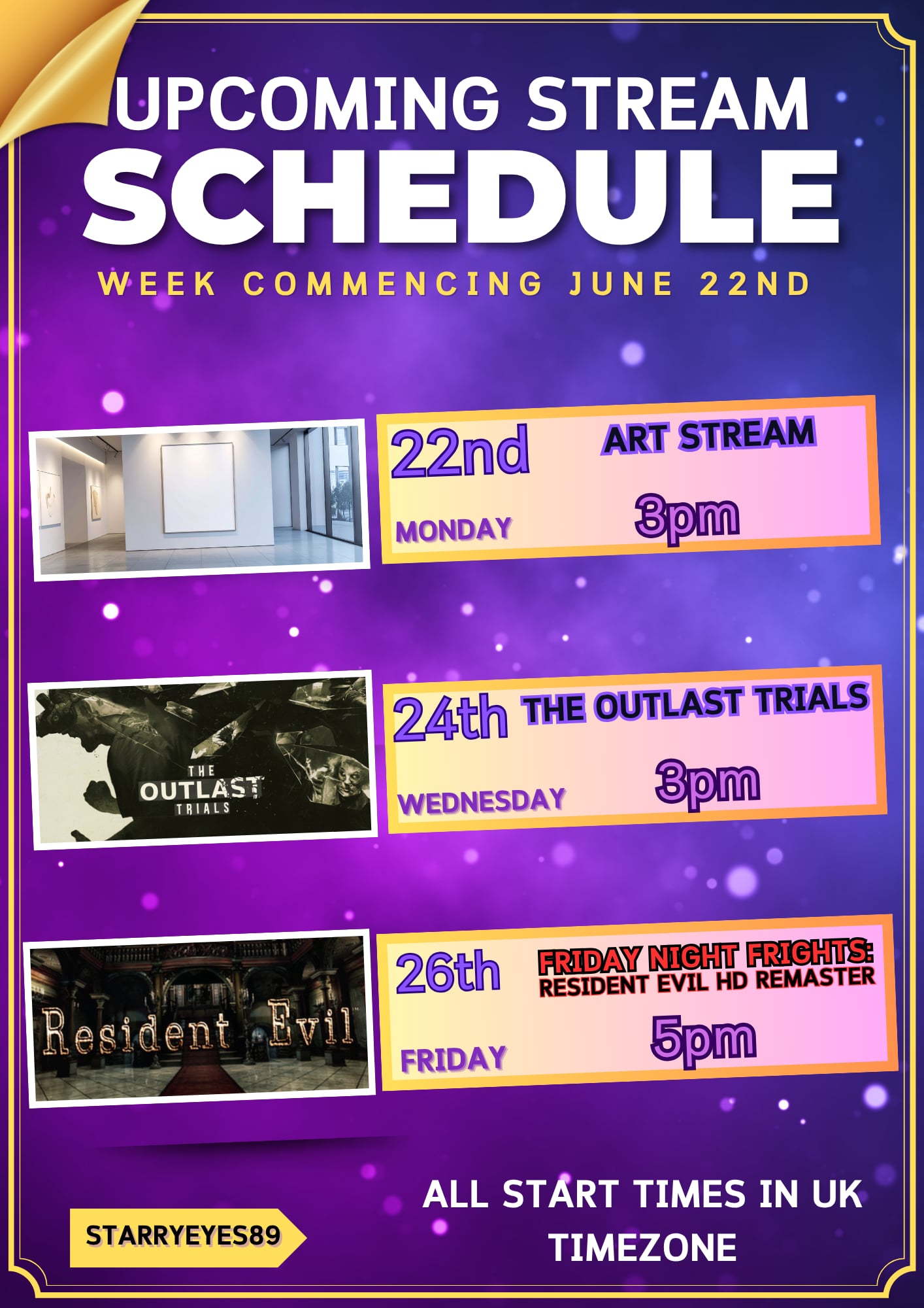 Next weeks schedule | Lowlight