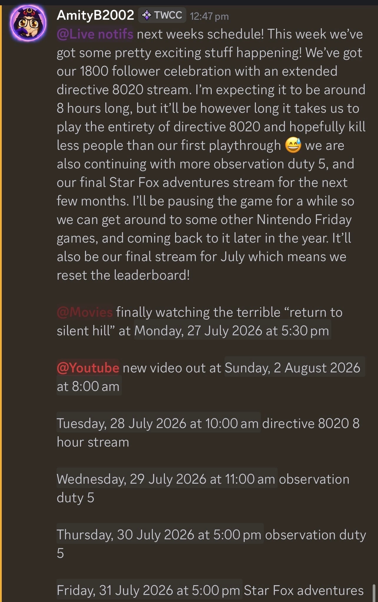 Stream schedule 28/7-31/7 | Lowlight