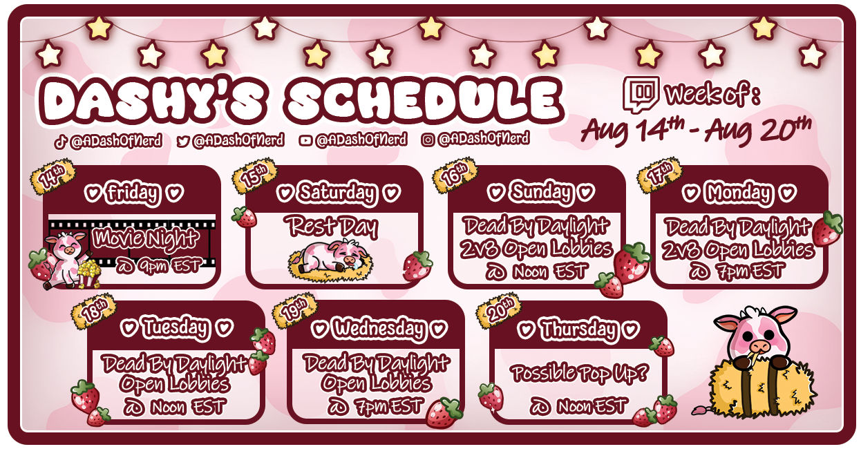 🍓STREAM SCHEDULE: Aug 14th - Aug 20th 🍓 | Lowlight