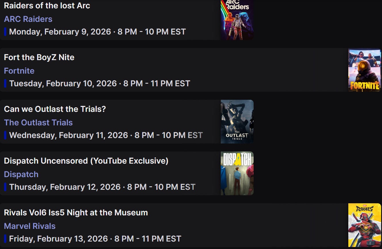 Stream Schedule week of 2/9/26 | Lowlight