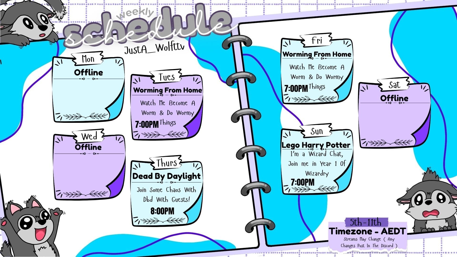 ₊⁺⋆☽ WEEKLY SCHEDULE ☾⋆˚₊ | Lowlight